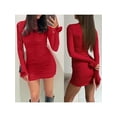 thumbnail image 2 of FOCUSNORM Robe Courte Garçon pour Femmes, Fleur 3D, Manches Longues, Col Ras du Cou, Couleur Unie, Mini-Robe, Robe de Sortie, 2 of 9