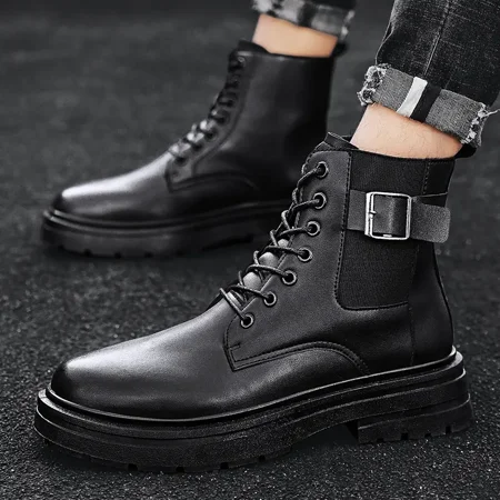 

Men‘s High-Top Boots Lace-Up PU Leather Boots