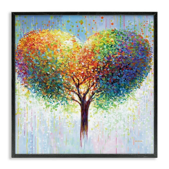 Stupell Industries Bold Hued Heart Tree Landscape & Nature Painting Black Framed Art Print Wall Art, 12 x 12
