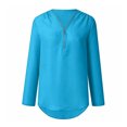 thumbnail image 1 of Camisas de manga larga de verano para mujer, blusas casuales con cuello en V y cremallera, blusas enrollables para mujer, 1 of 5