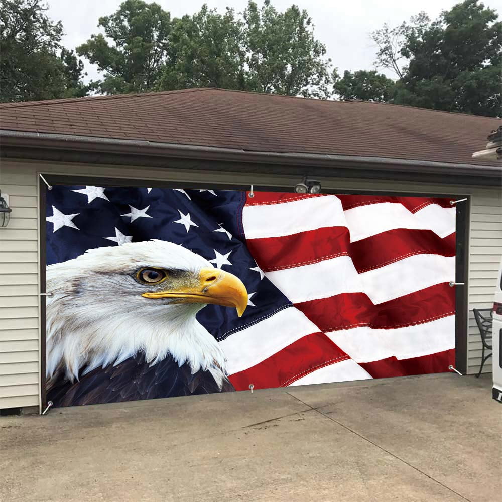 Fourth of July Garage Door Cover Banner Decorations,Patriotic American Flag Picture Patriotic Happy 4th 4 of July Memorial Day Outdoor Car Garage Door Decorations 13 X 6 Ft