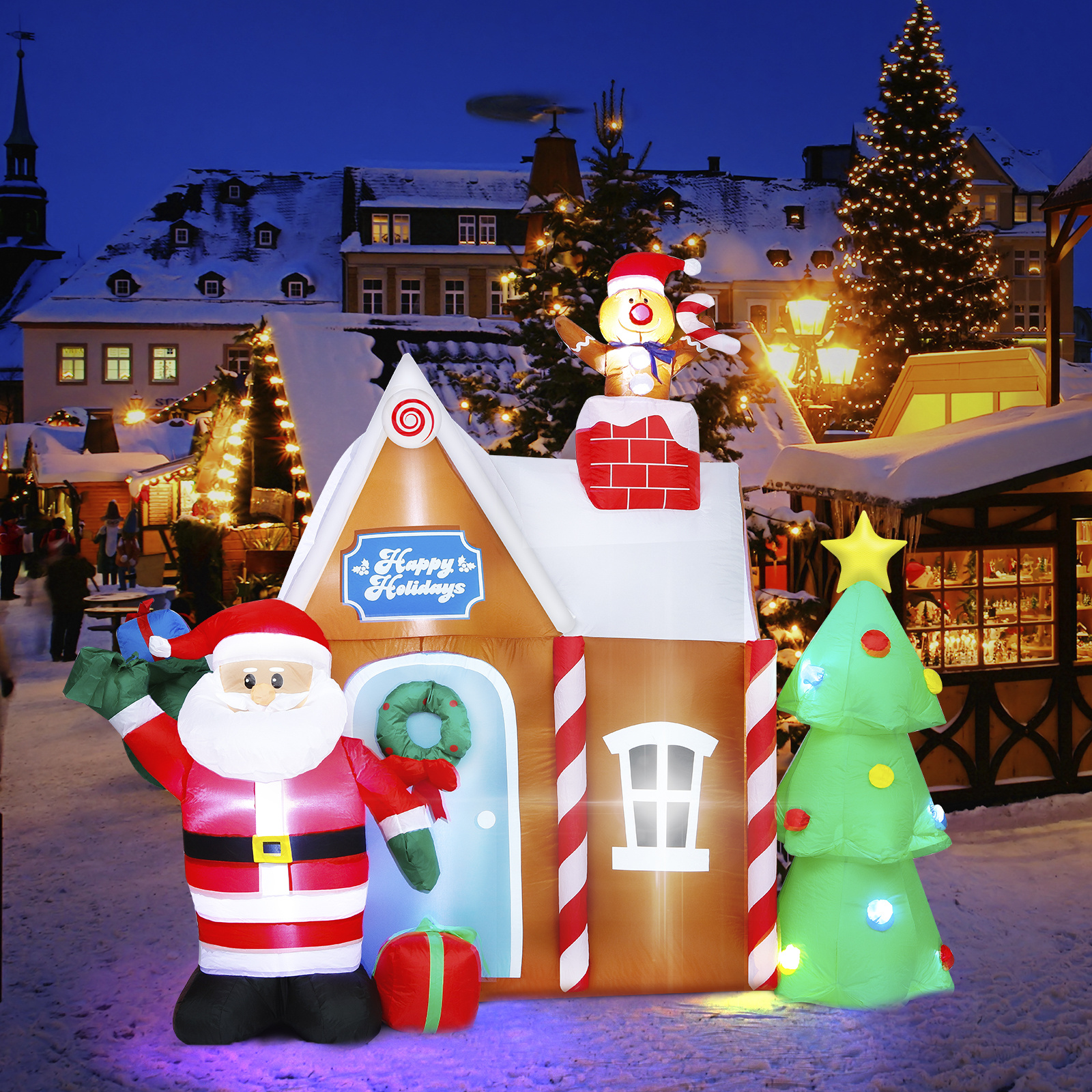 SIXWIN 7ft Christmas Inflatable Decorations Gingerbread House with