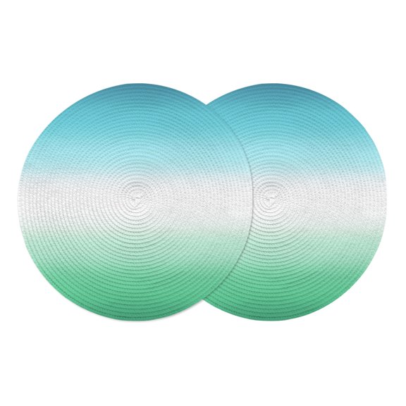 Round Placemats Abstract Green White Blue 15 inch Set of 2 Table Mats for Dining Table Modern Minimalist Ombre Heat Resistant Non-Slip Kitchen & Home Decorative Place Mat Set