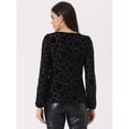 thumbnail image 4 of Blusa de manga abullonada larga de terciopelo Allegra K con estampado de puntos para mujer Negro S, 4 of 5