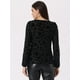 thumbnail image 4 of Blusa de manga abullonada larga de terciopelo Allegra K con estampado de puntos para mujer Negro S, 4 of 5