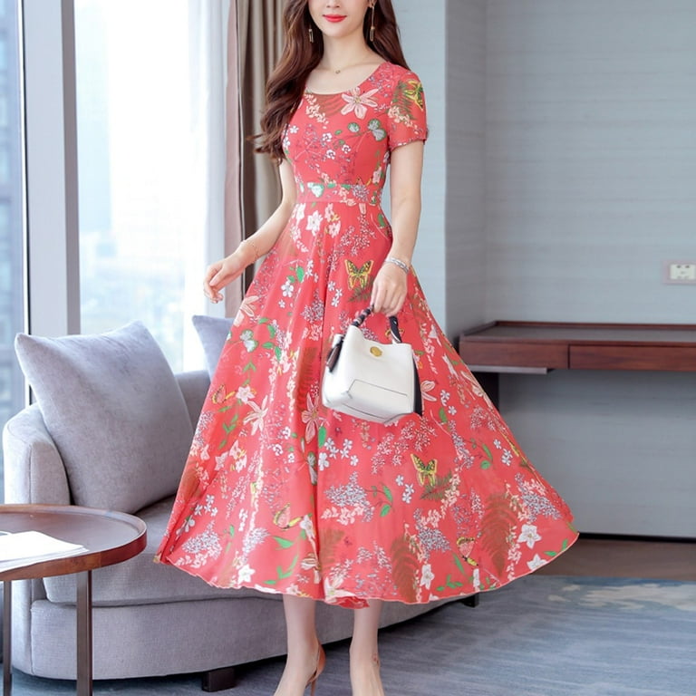 Bridesmaid Dress Modlily Maxi Dresses XIUH Clearance! Women Plus Size Maxi  Dress Floral Print Crew Neck