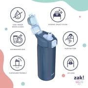 Zak Designs 25oz Durable Plastic Jubilation Water Bottle with Leak Proof Spout Cover, Straw, Push Button Lid, Flip Up Lock, and Built-in Carry Handle, Navy