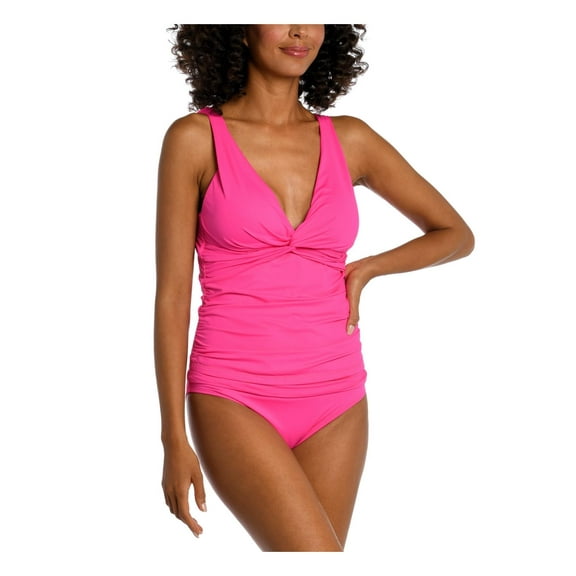 La Blanca Womens Solid Knot Front Tankini Swim Top