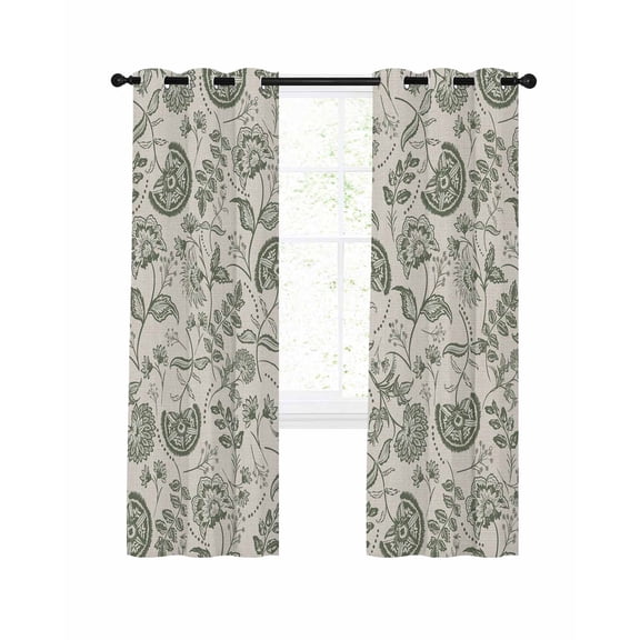 Green Retro Floral Blackout Curtains for Bedroom Living Room, Farmhouse 90 In Long Thermal Insulated Room Darkening Drapes Grommet Window Treatments, 52 x 90 In