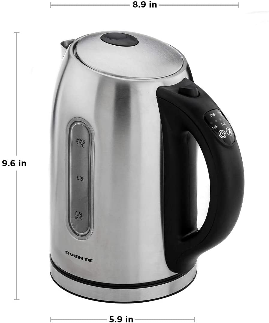 OVENTE Electric Stainless Steel Hot Water Kettle 1.7 Liter with 5