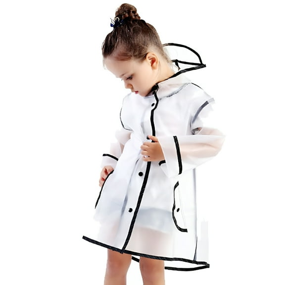 TELOLY Hooded Waterproof Transparent Rain Coats (Kids 7-10Y)