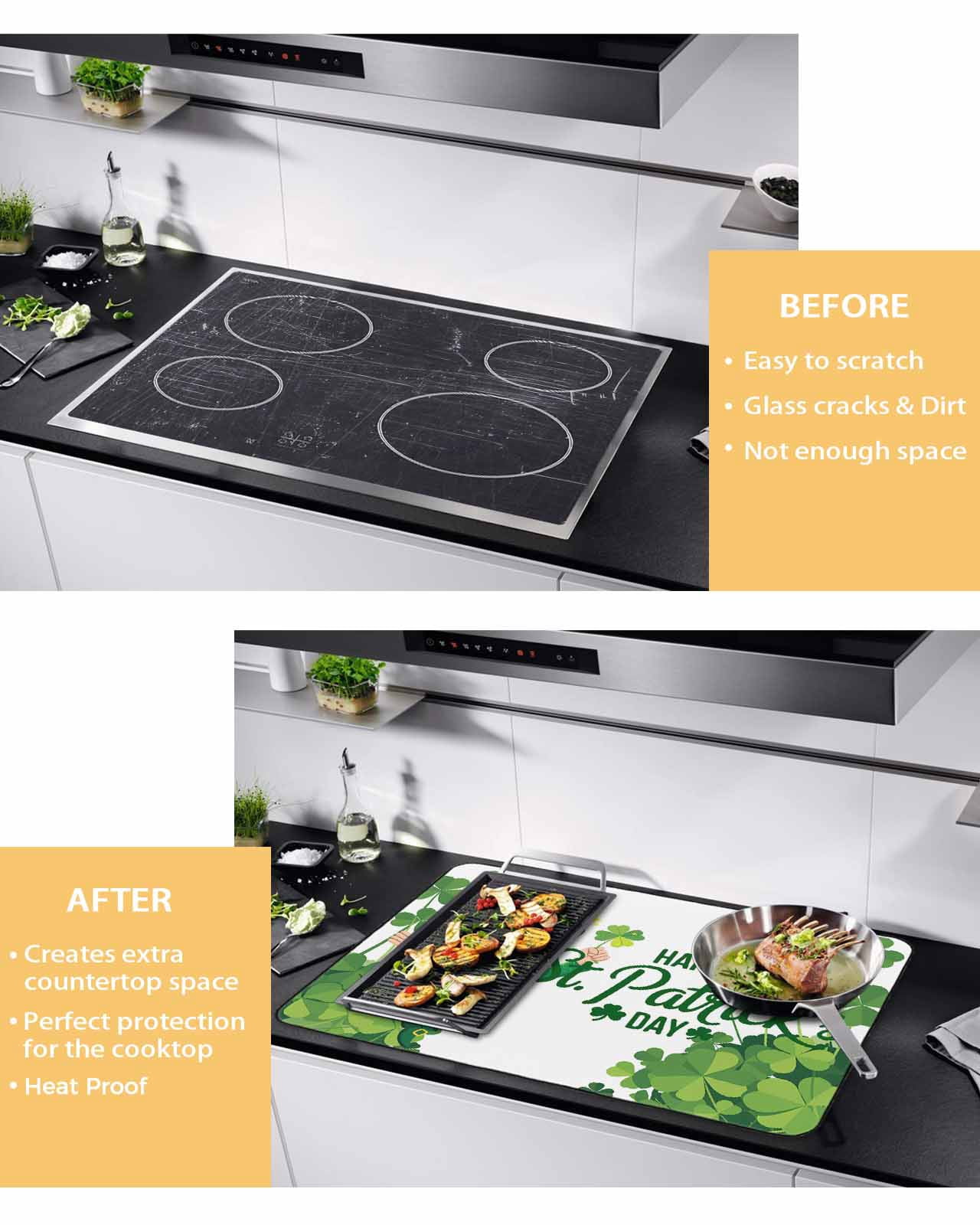 Large Induction Cooktop Protector Mat Happy St. Patrick's Day Stove Top Covers for Electric Stove, Cartoon Green Elf Lucky Shamrock Decorative Stove Burner Cover Mats, Glass Top Stove Cover