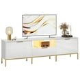 thumbnail image 3 of Bestier 70 inch LED TV Stand Modern High Gloss Fluted TV Cabinet Entertainment Center with Drawers for TVs up tp 75 inch, White & Gold, 3 of 9