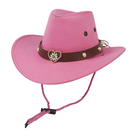 ZHOGXU Classic Western Cowboy Hat Heart Applique Chin Strap Kids Boys Girls Outdoor Play Wear