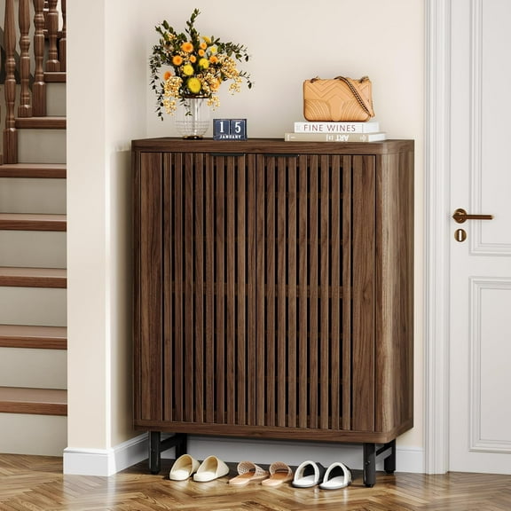 Tribesigns 6-Tier Farmhouse Shoe Cabinet with Shutter Doors & Adjustable Shelves