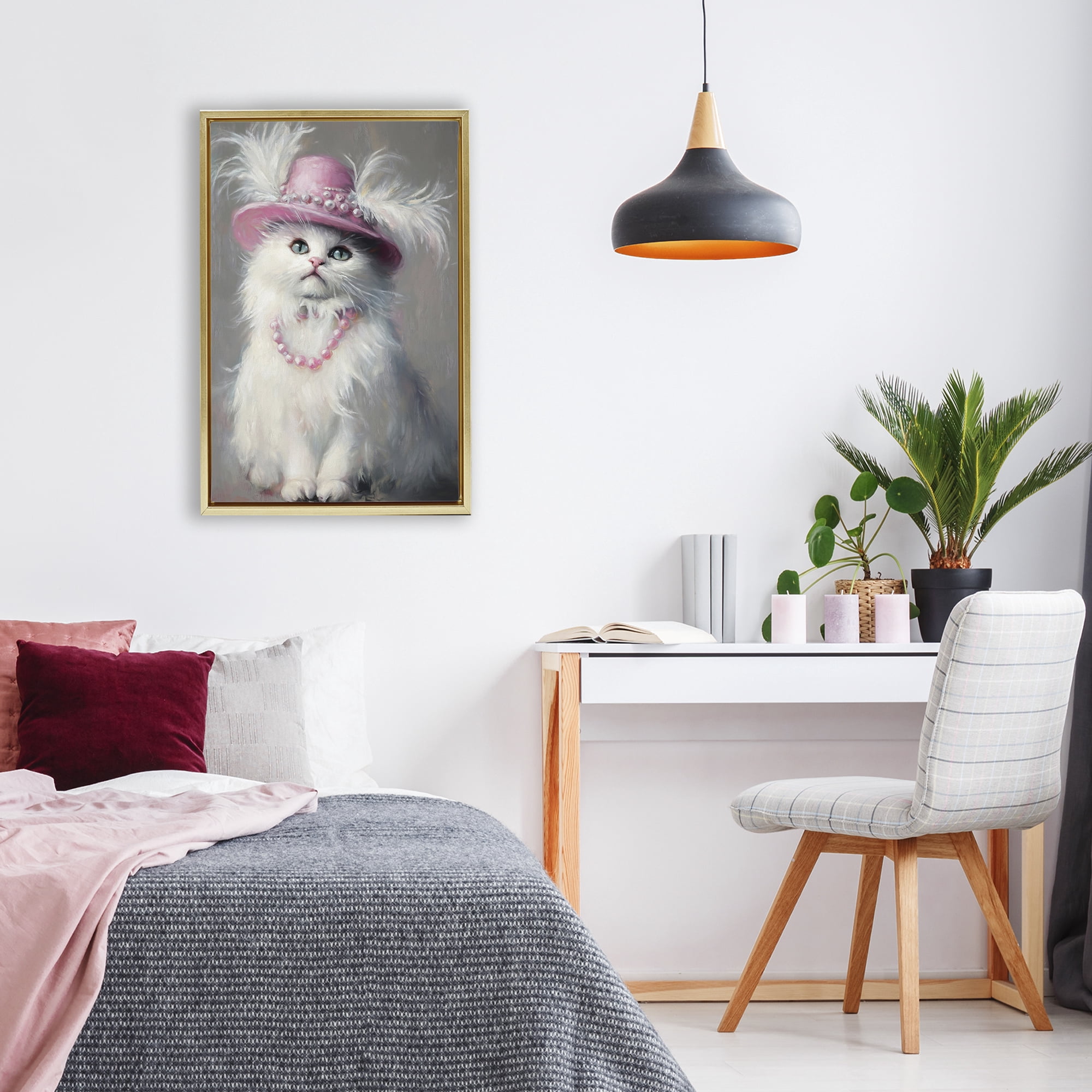 Stupell Industries Beautiful Brigitte Cat Gold Framed Floater Canvas Wall Art, design by Tina LeCour