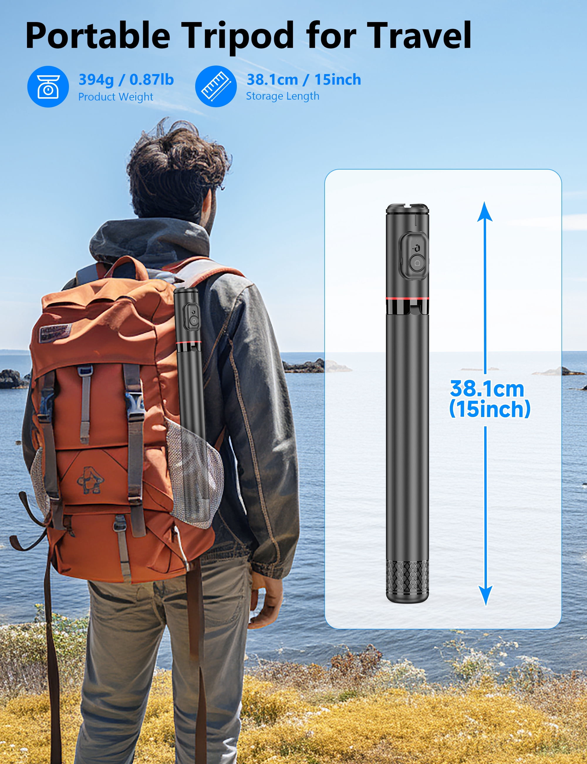 SelfieShow 72" Selfie Stick, 4 in 1 Extendable Phone Tripod Stand with Wireless Remote & Phone Holder 360°Rot Travel Tripod for iphone/Android (Black)