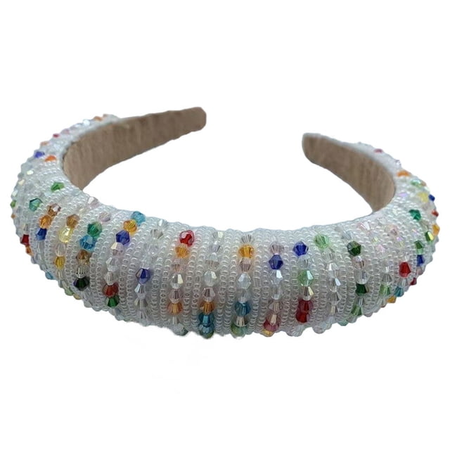 Minnieouse Diademas con cuentas de cristal con purpurina, tocado con cierre de punto ancho, accesorios para peinados, tocados para mujeres y Accesorio para el cabello Blanco colorido