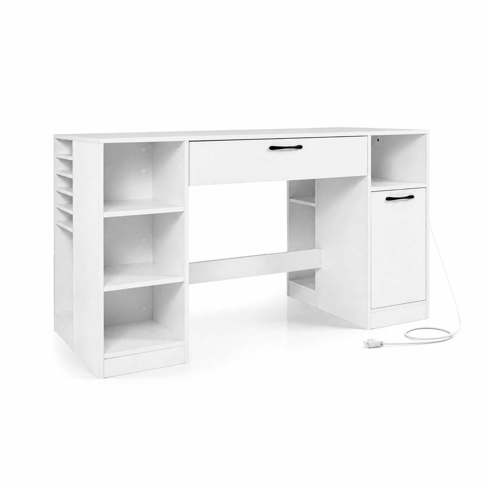 Furnibear Sewing Table Craft Station Desk with Power Outlets 2 Drawers and Open Compartments for Home Office Crafting Work, White