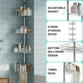 thumbnail image 5 of Garvee Corner Shower Tension Pole, 4-Tier Rustproof Bathroom Shelves with Built-In Towel Bars, 75-110 Inch Adjustable Bathtub Storage Organizer for Inside Shower, Silver, 5 of 7