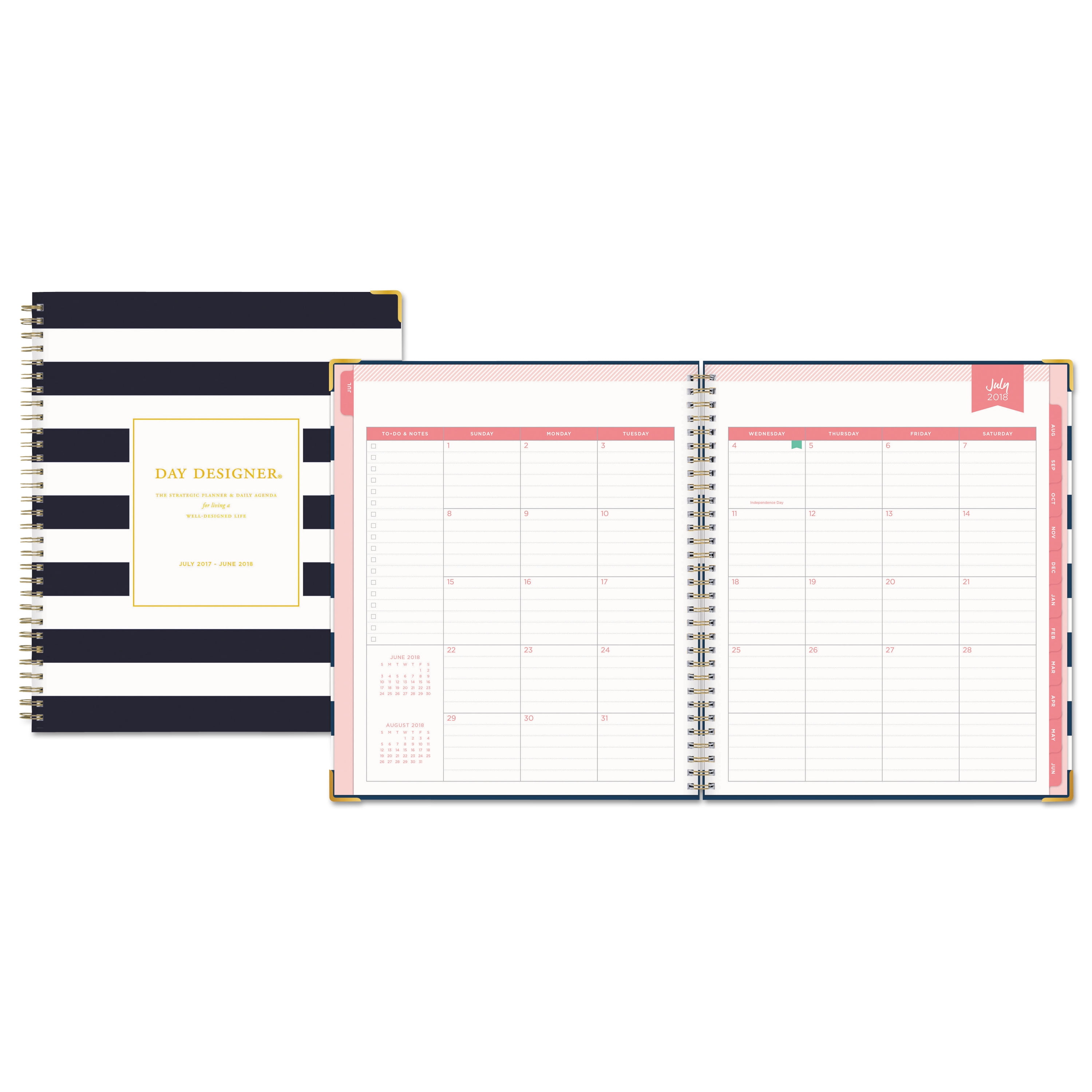 Twin-Wire Binding Day Designer for Blue Sky 2018-2019 Academic Year Weekly & Monthly Planner Hardcover Navy Stripe 8 x 10 