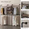 thumbnail image 2 of OUYAWEI Wall Mounted Clothing Rack Industrial Pipe Clothes Hanging Shelf 2 Installation Methods Black, 2 of 8