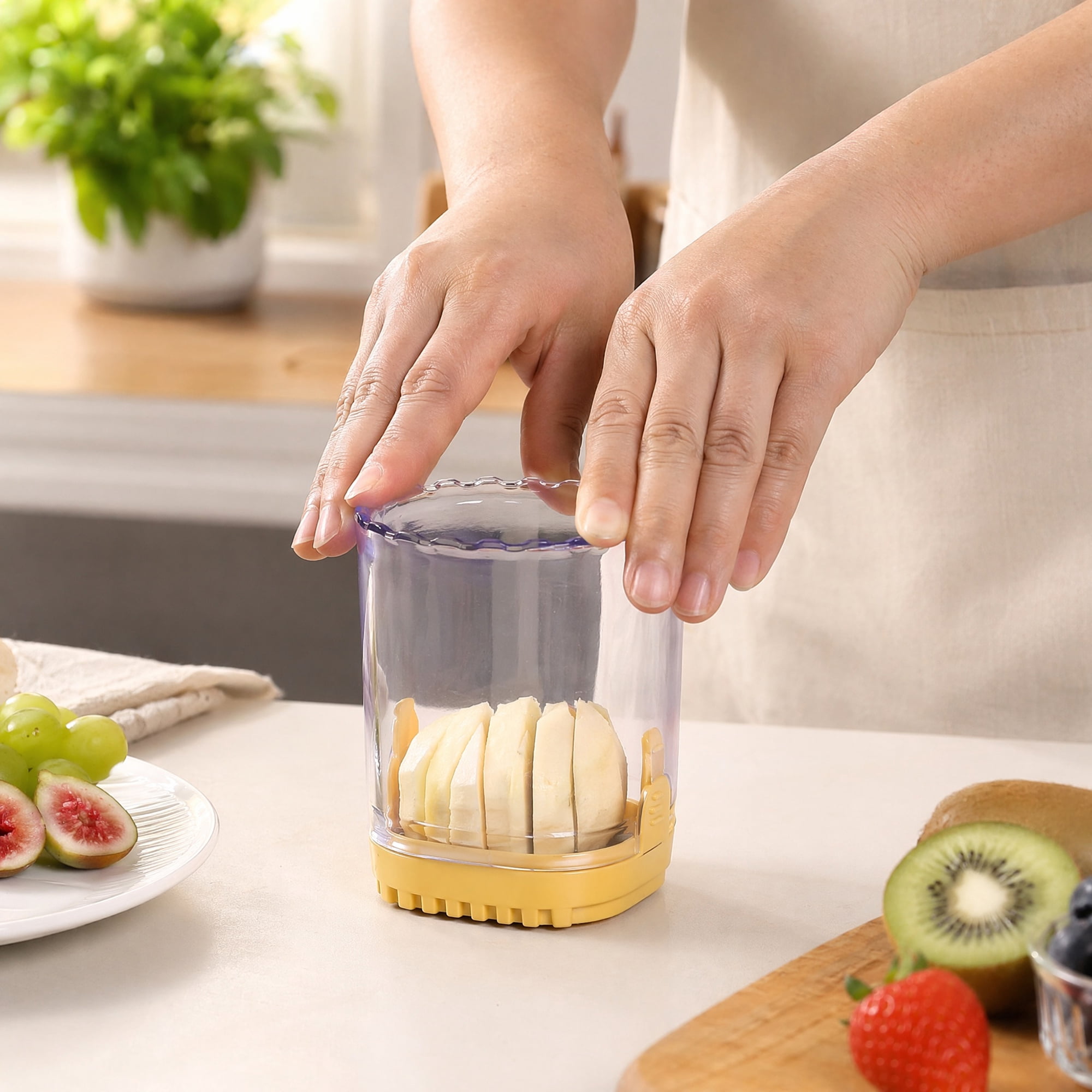 Unique Bargains Vegetable and Fruit Chopper Food Processor Veggie Cutter Yellow