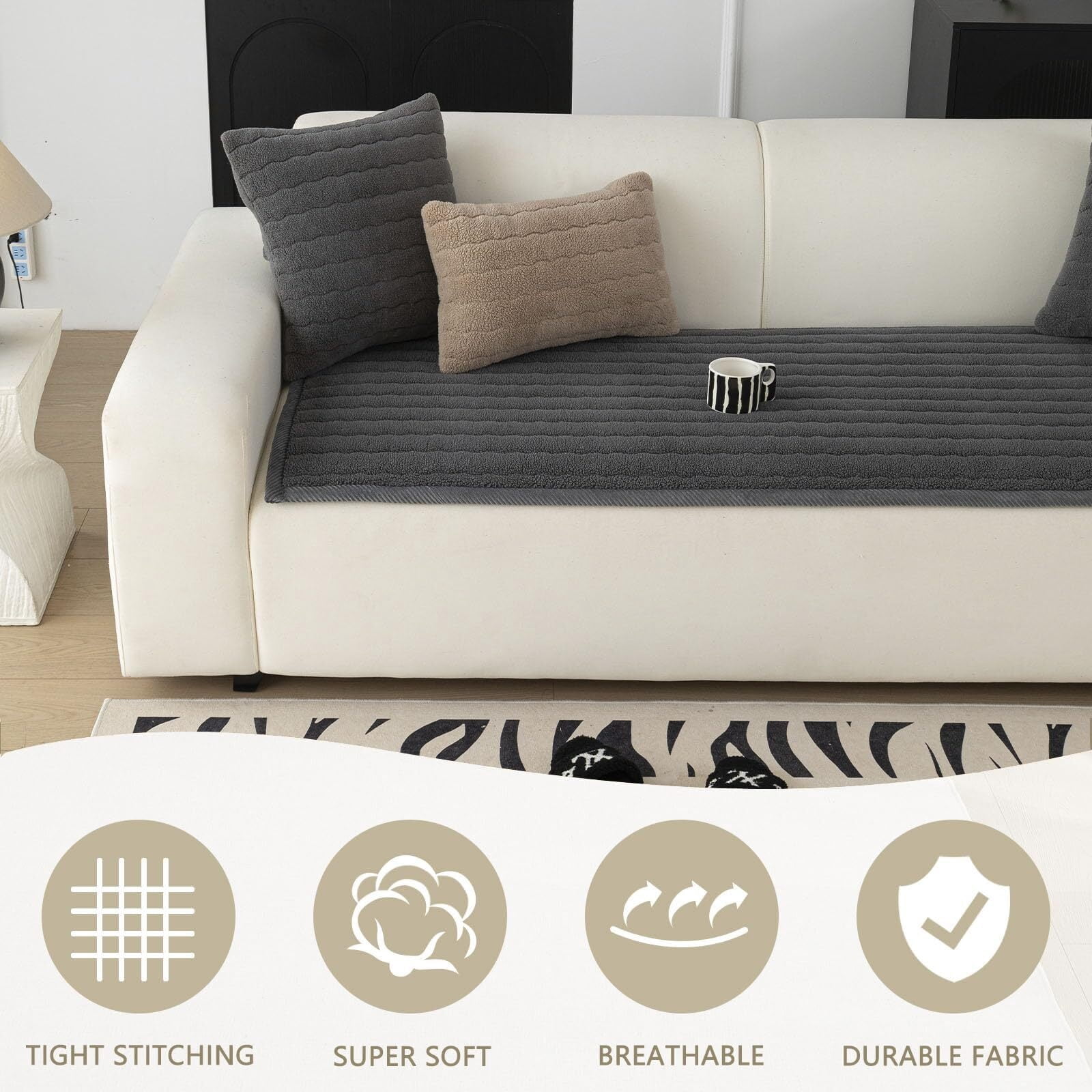 Washable Pet Couch Cover Non-Slip Sofa Covers for Dogs Pet-Friendly Soft Sherpa Dog Couch Protector Mat for Sectional Sofa