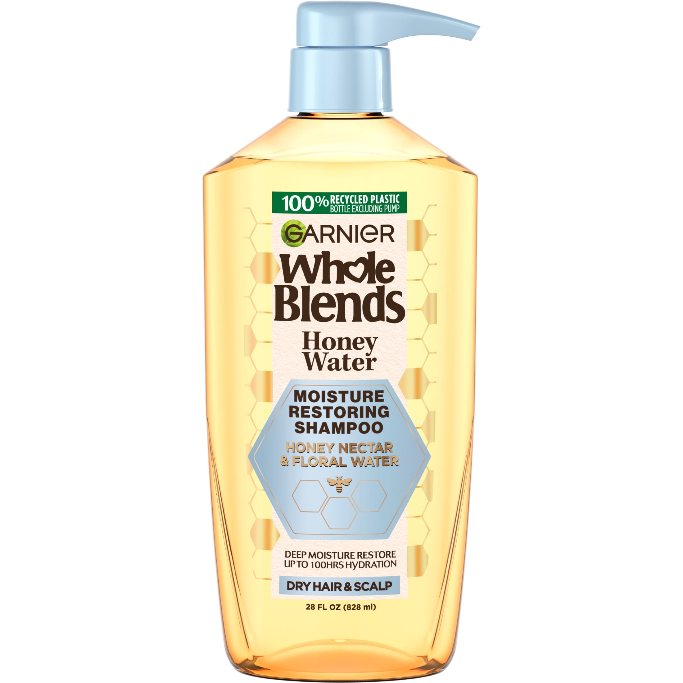 (4 pack) Garnier Whole Blends Honey Water Moisture Restoring Shampoo, Dry Hair, 28 fl oz