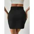 thumbnail image 2 of LinYooLi Women's Solid High Waist Pencil Belt Skirt Bodycon Mini Skirt, 2 of 6