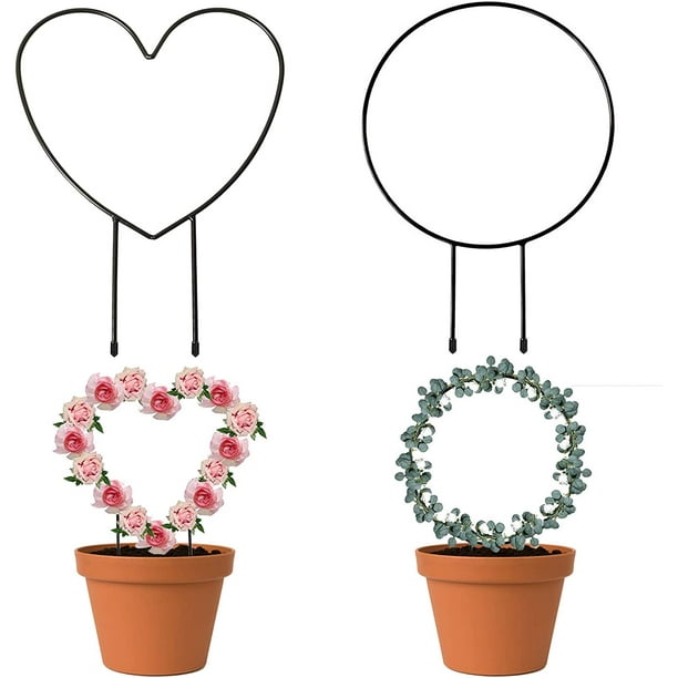 4 Pcs Garden Trellis For Climbing Plants 9 1 Black Iron Trellis For Potted Plants Flowers Vines Ivy Metal Plant Support Stakes Garden Climbing Frame Indoor Outdoor Round Heart With Twist Tie Walmart Com