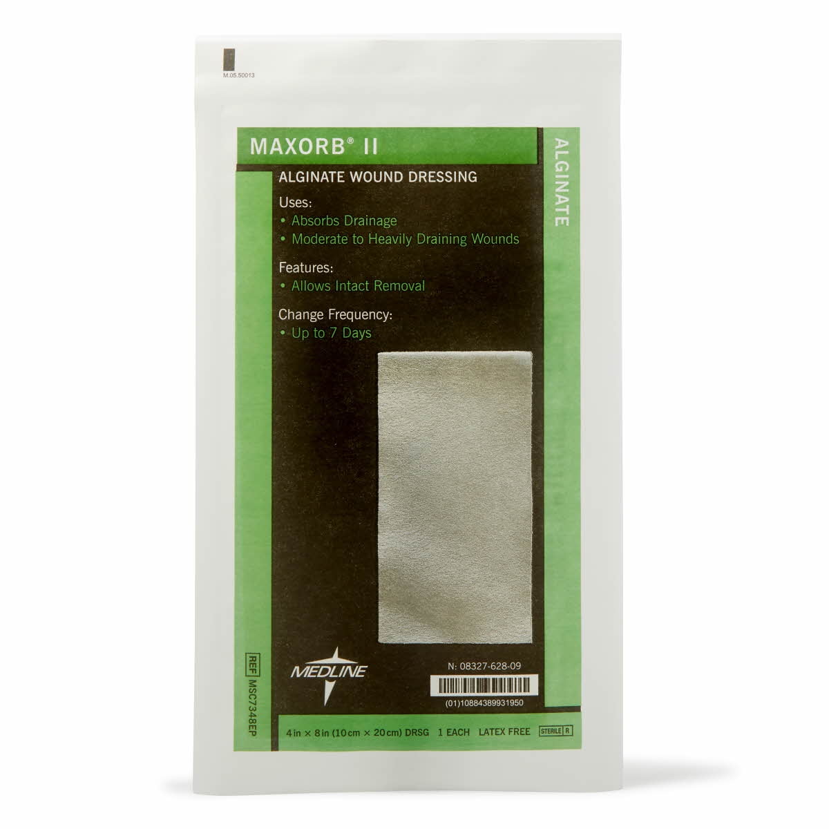 Medline Maxorb® II Alginate Wound Dressings, Highly Absorbent Sterile Dressing, 4" x 8", 5 Count