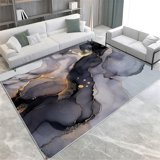 Gray Area Rug Teen Boys Girls Carpet Marble Gold Texture 3D Printed Large Carpet Living Room Bedroom Decor Mat Home Non-Slip Floor Polyester Rug 6x9ft