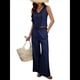 thumbnail image 3 of Conjunto de 2 Piezas para Mujer, Chaleco con Cuello en V y Cintura Anudada, Pantalones Casuales de Pierna , Azul Marino, Talla S, 3 of 9