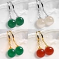 thumbnail image 5 of Pendientes elegantes bañados en plata Pendientes de ágata verde calcedonia para mujer Pendientes largos de esmeralda Pendientes antigemas, diseño elegante Hipoalergénico, 5 of 5