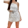 thumbnail image 2 of Douhoow Women 2 Piece Sequins Outfits, Spaghetti Strap Vest Tassel Mini Skirts with Belt, 2 of 9