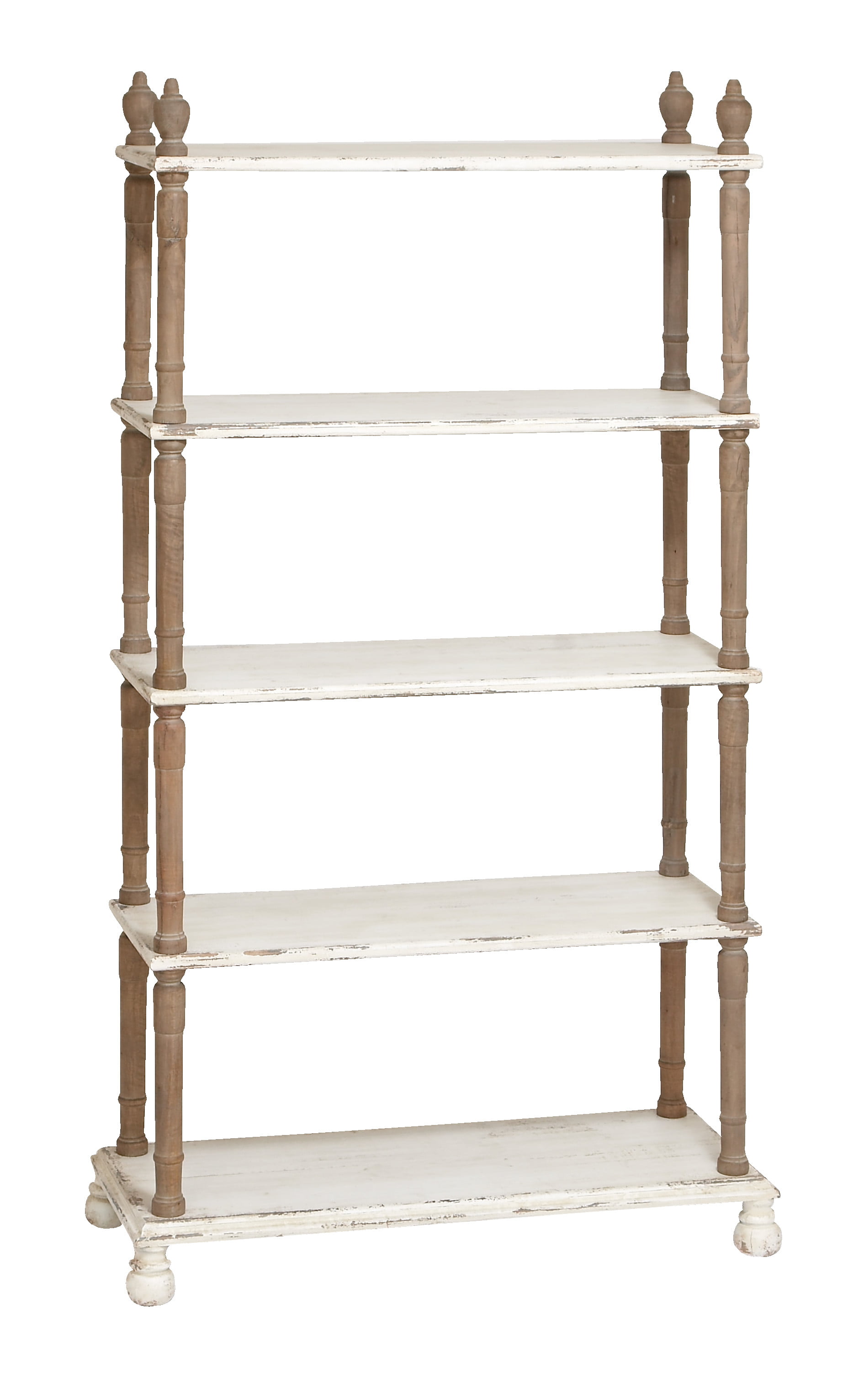 Decmode Solid Wood Farmhouse Shelving, Distressed White Shelving Unit