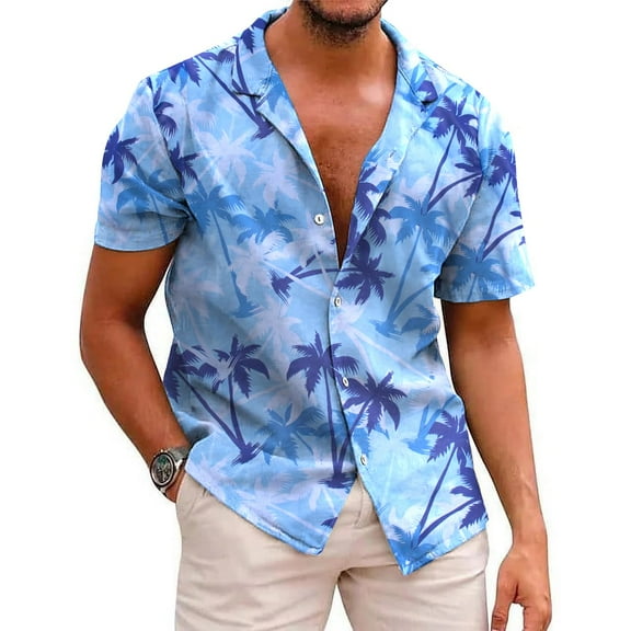 ALLTB Men's Hawaiian Floral Shirts Short Sleeve Tropical Holiday Beach Shirt Vintage Casual Button Down Tops, Blue