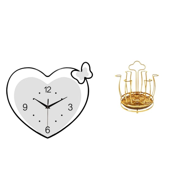 Reloj De Pared Acrílico Con Forma De Corazón Y Soporte Giratorio Para Secar Tazas, Diseño Creativo, Movimiento Silencioso, Organizador Decorativo Para Estudio, Cafetería, Oficina, Armario,