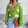 thumbnail image 2 of Suéteres De Cárdigan Para Mujer, Cárdigan Con Cuello En V Para Mujer, Blusas Con Patrón De Nube Blanca, Tela Acrílica, Otoño Para El Trabajo Y Las Vacaciones ANGGREK  Otros, 2 of 7