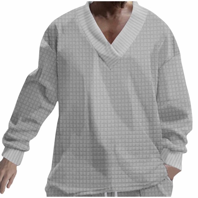 Couvre-Chef à Manches Longues Col en V Couleur Unie pour Homme
