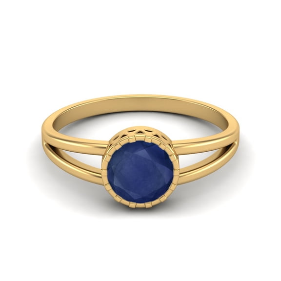 1.05 Cts Round Bezel Set Blue Sapphire 925 Sterling Silver Gold Vermeil Split Shank Women Mother's Day Gift Rings
