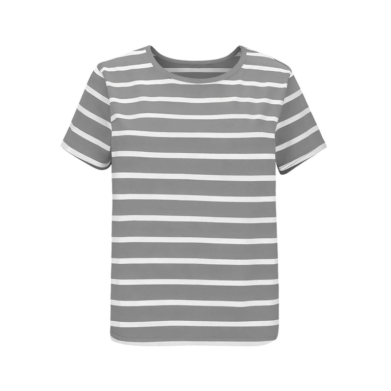 Women's Striped T-Shirt, Short Sleeve Classic Cotton Shirt, Crew