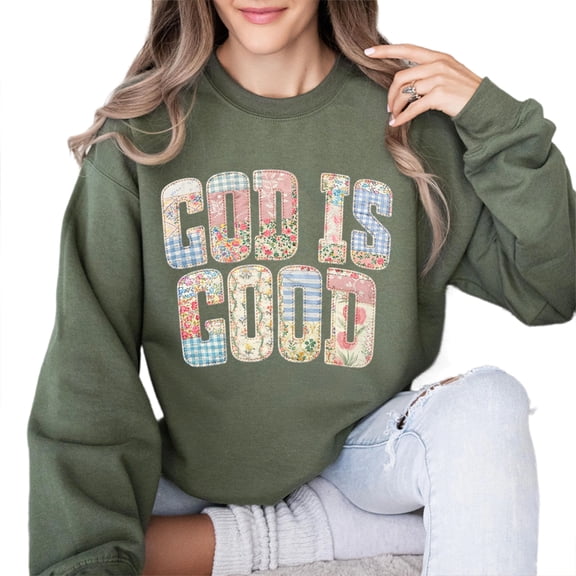 God Is Good Sweatshirt for Men and Women, Faux Quilted Christian Faith Crewneck, Sizes S-3XL