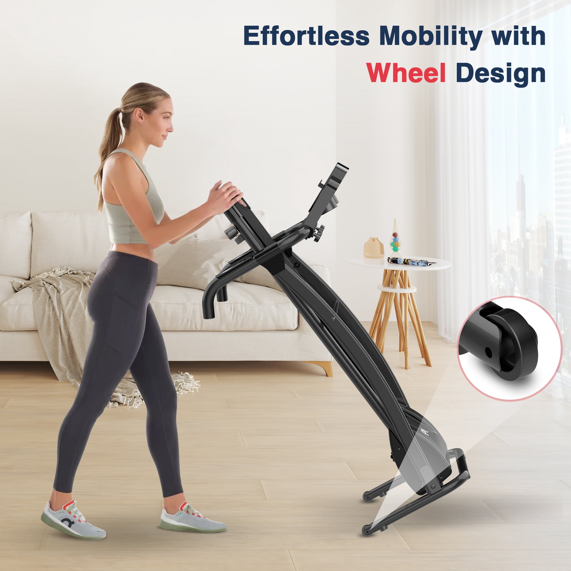 Redliro Folding Treadmills for Home Electric Walking Machine with Heart Rate Sensor LCD Display 220lbs 2HP, Black