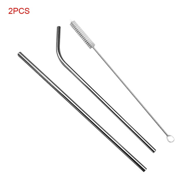 2 Pieces 21.5cm Stainless Steel Reusable straw Reusable Drinking Bottle Straight Bend Straw Soft Tube Brush Cleaner