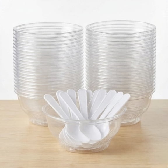 50 Pack 5 oz Clear Plastic Dessert Cups with 50 Mini Spoons – Disposable Parfait, Ice Cream, Snack Cups