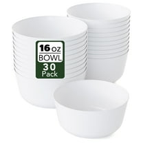 Crown Display White Plastic Bowls 16 Oz 30 Count | Large Heavy Duty Disposable Party Bowls