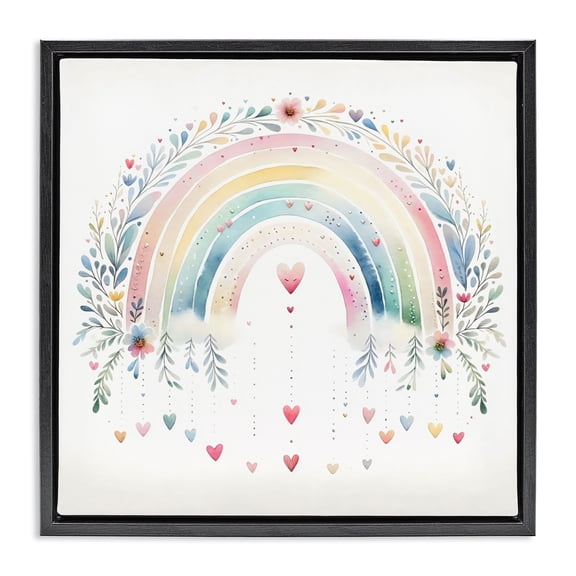 Stupell Industries Rainbow with Hanging Hearts Black Framed Floater Canvas Wall Art, design by Creative Studio
