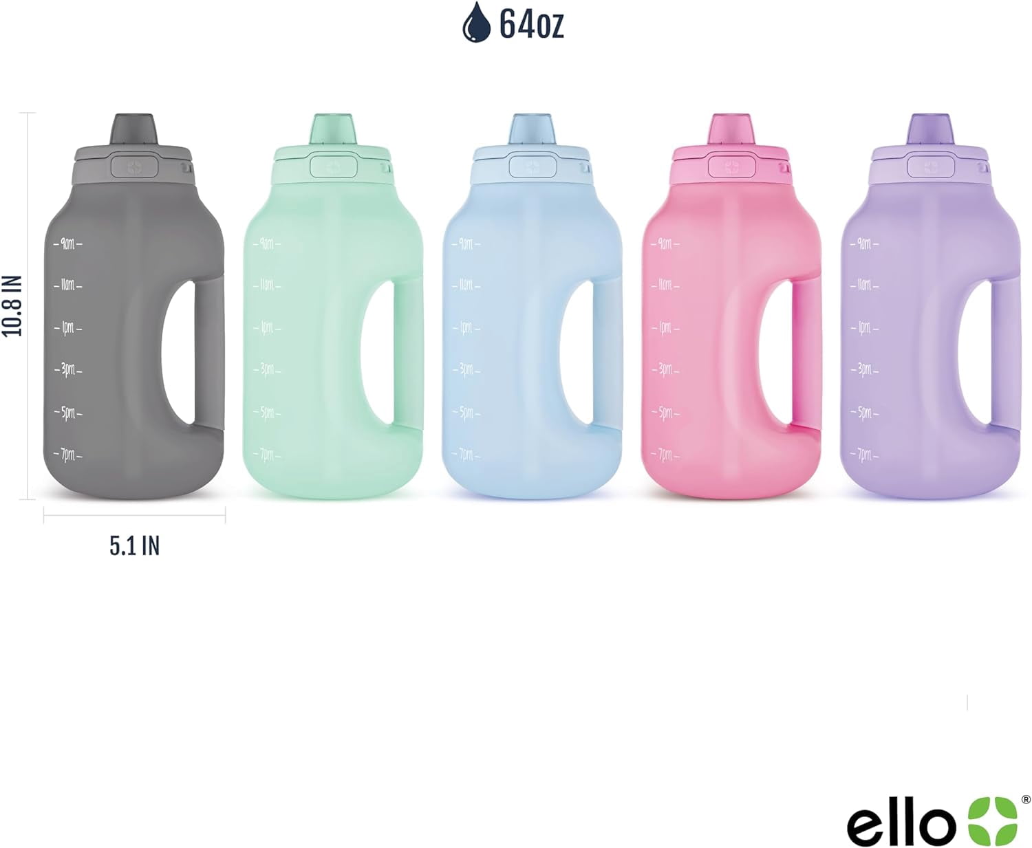Ello Hydra 64oz Half Gallon Water Jug with Handle with Straw and Leak-Proof Locking, BPA Free Yucca Plastic